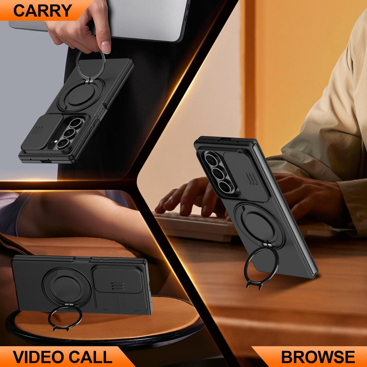 For Galaxy Z Fold8 Ultra 5G Camera Sliding Shield Magnetic Rotation Holder Phone Case - Black - EDA009158612A