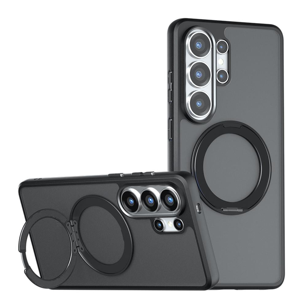 For Galaxy S25 Ultra 5G Armor Magnetic Holder PC Hybrid TPU Phone Case - Frosted Black - EDA009164404A