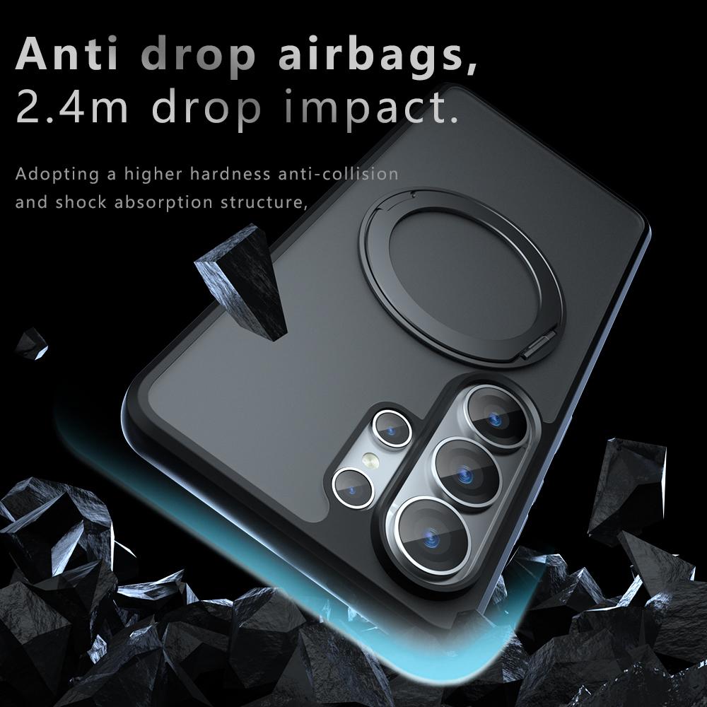 For Galaxy S25 Ultra 5G Armor Magnetic Holder PC Hybrid TPU Phone Case - Frosted Black - EDA009164404A