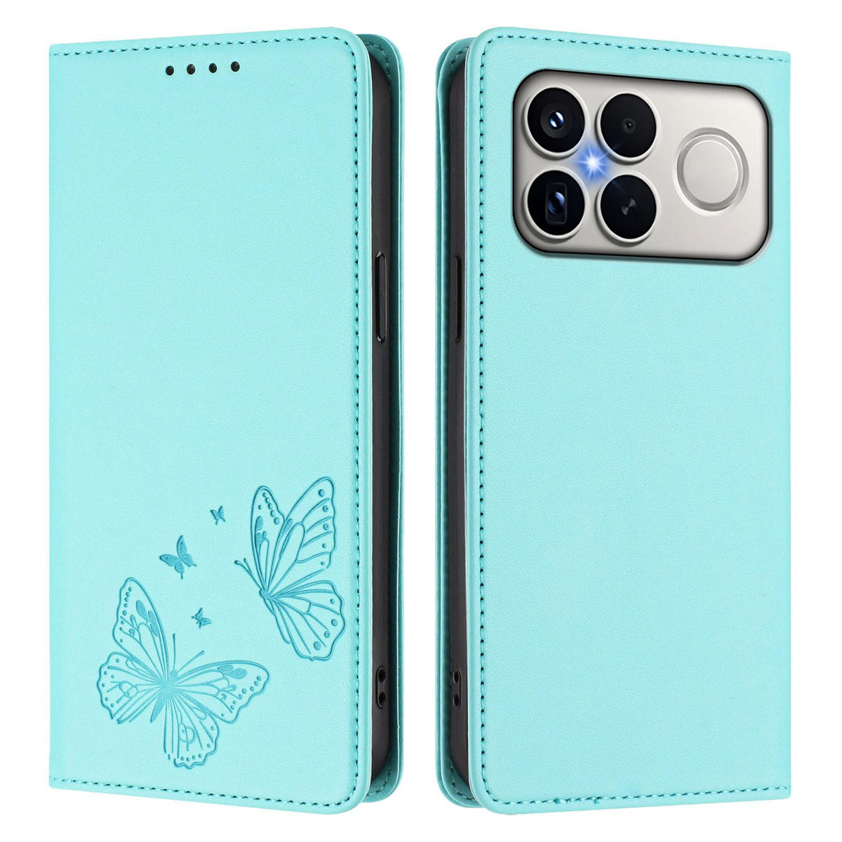 For Xiaomi Poco F8 Ultra 5G / Redmi K90 Pro Max Strong Magnetic Dual Butterfly RFID Vegan Leather Phone Case(Mint Green)