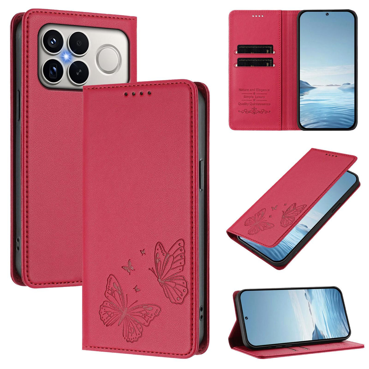 For Xiaomi Poco F8 Ultra 5G / Redmi K90 Pro Max Strong Magnetic Dual Butterfly RFID Vegan Leather Phone Case(Red)