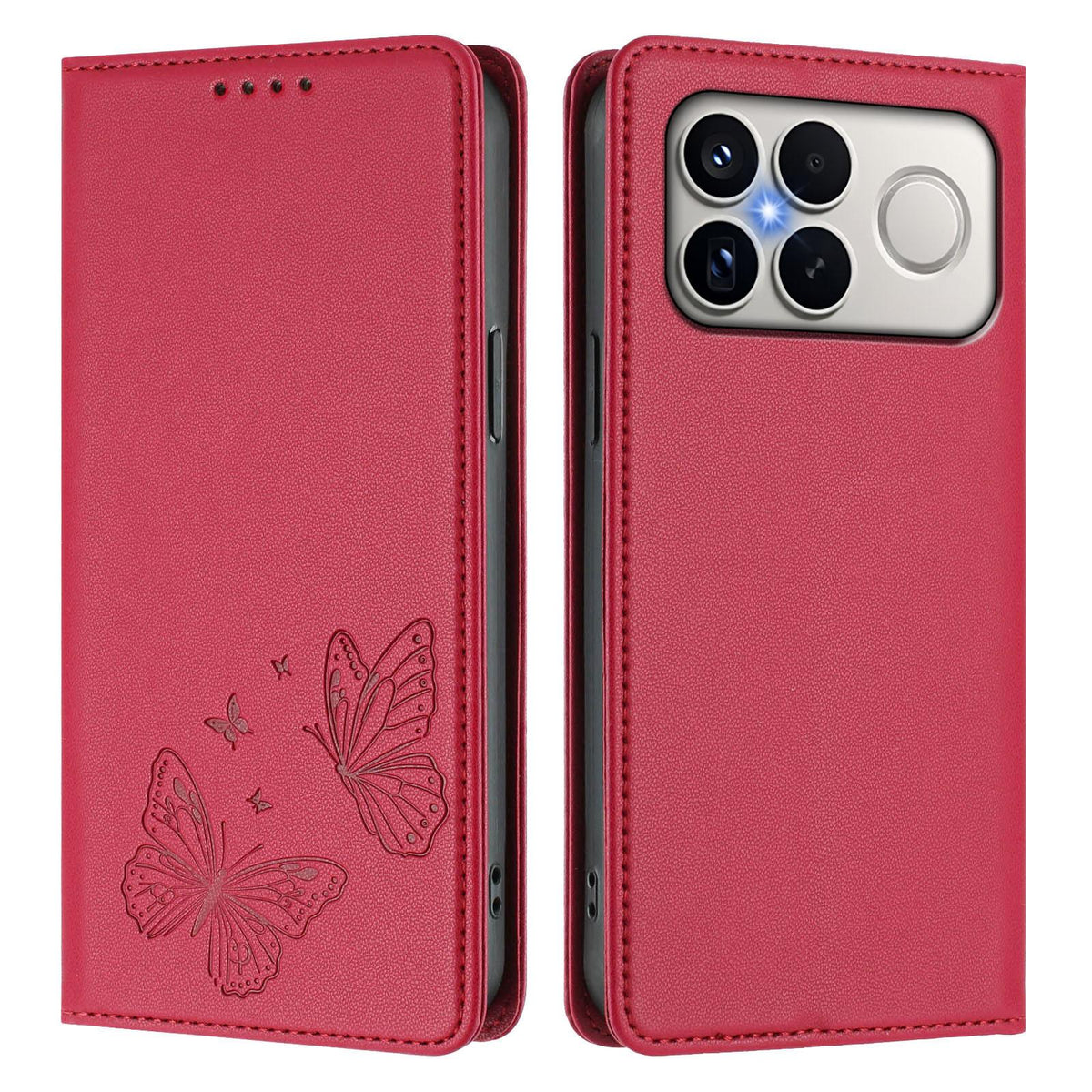 For Xiaomi Poco F8 Ultra 5G / Redmi K90 Pro Max Strong Magnetic Dual Butterfly RFID Vegan Leather Phone Case(Red)