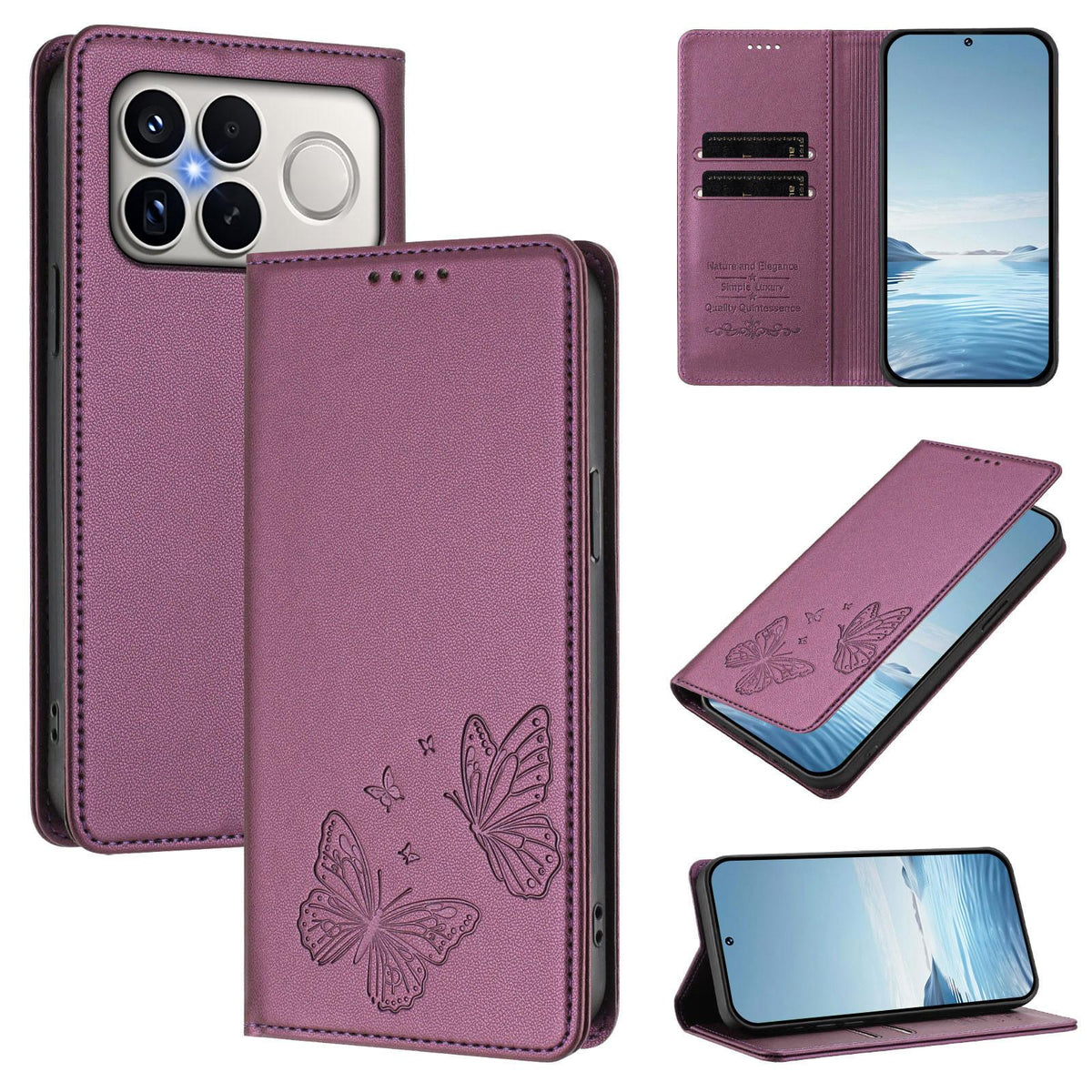 For Xiaomi Poco F8 Ultra 5G / Redmi K90 Pro Max Strong Magnetic Dual Butterfly RFID Vegan Leather Phone Case(Violet Purple)