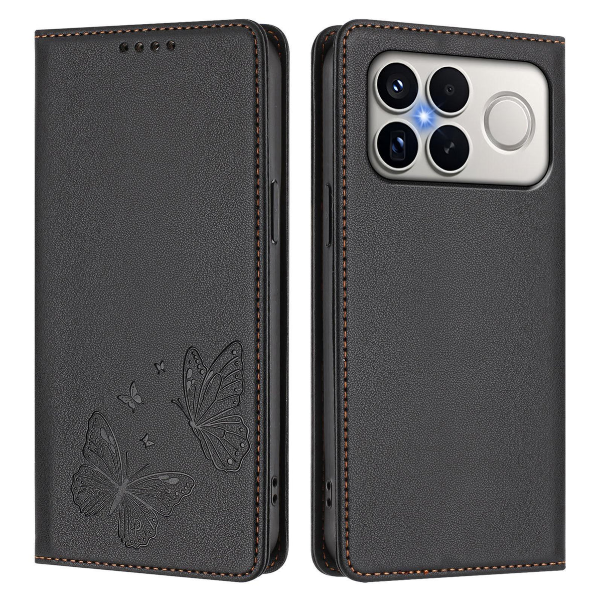 For Xiaomi Poco F8 Ultra 5G / Redmi K90 Pro Max Strong Magnetic Dual Butterfly RFID Vegan Leather Phone Case(Black)