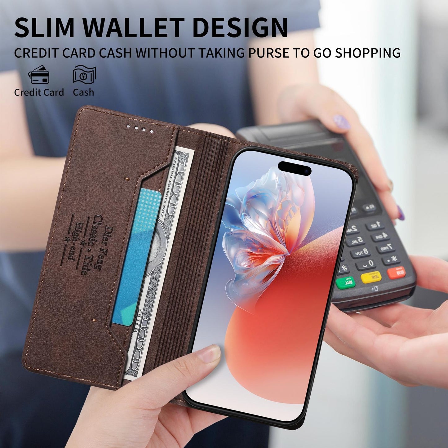 For Redmi K90 Pro Max / Poco F8 Ultra Dierfeng Metal Snap Magnetic RFID Vegan Leather Phone Case(Dark Brown)