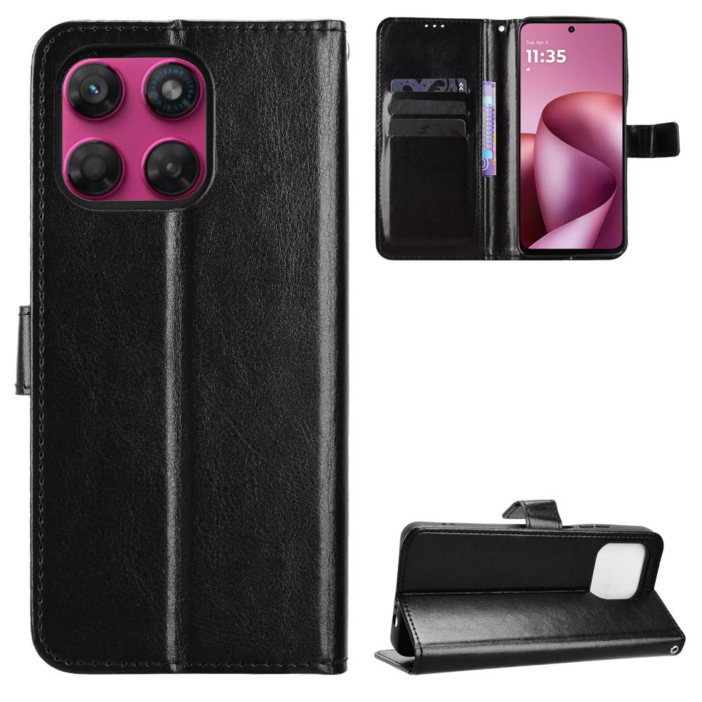 For Motorola Moto G37 / G47 / G37 Power Retro Crazy Horse Texture Vegan Leather Phone Case - Black - EDA009201307A