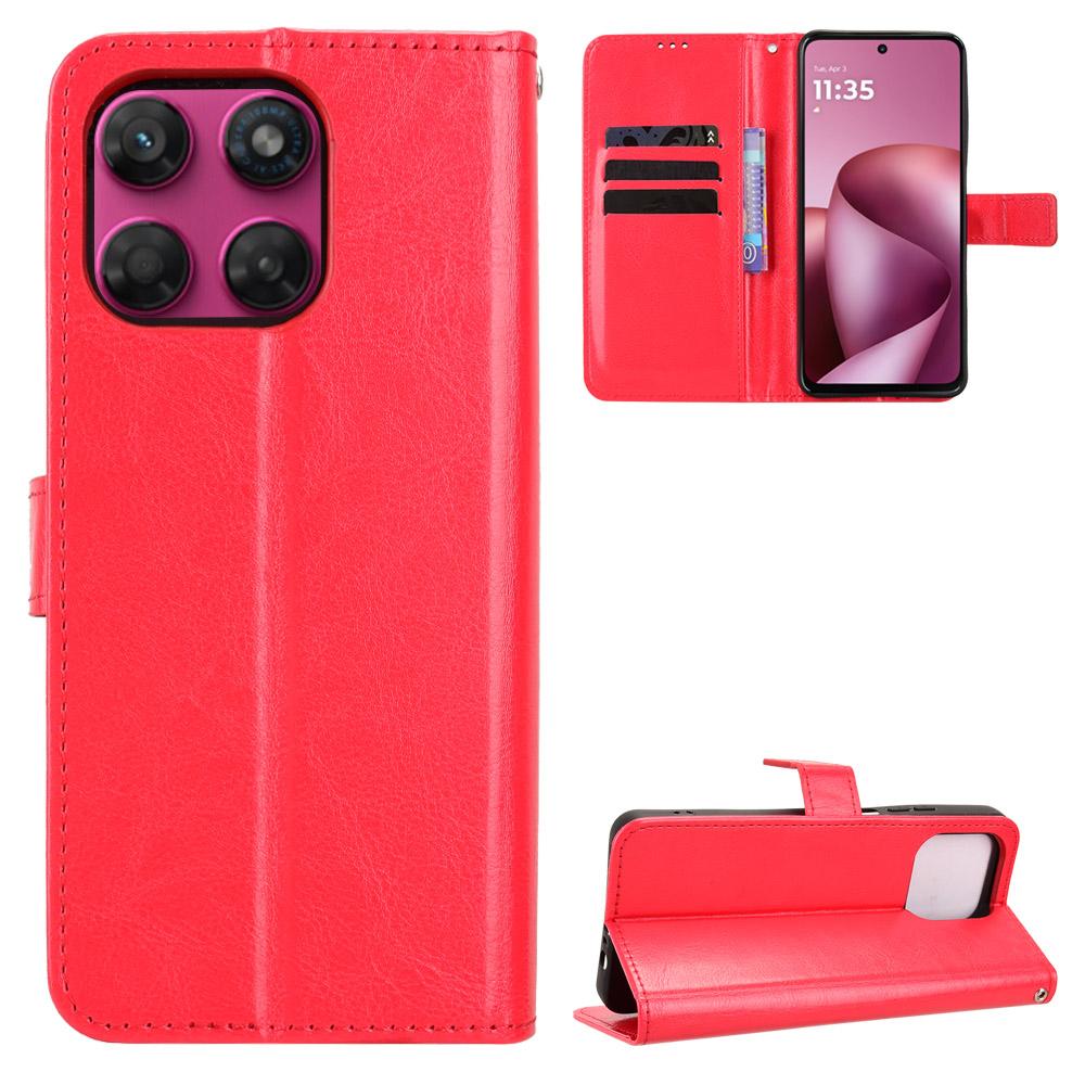 For Motorola Moto G37 / G47 / G37 Power Retro Crazy Horse Texture Vegan Leather Phone Case - Red - EDA009201307B