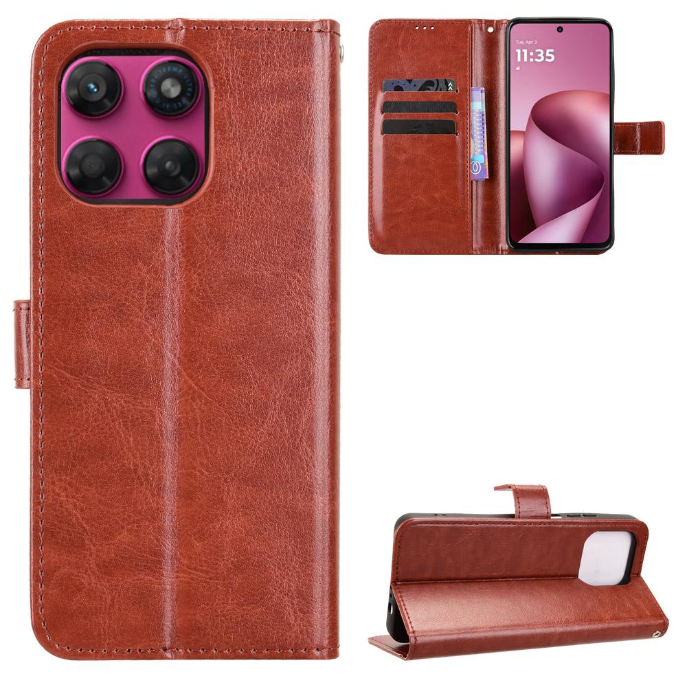 For Motorola Moto G37 / G47 / G37 Power Retro Crazy Horse Texture Vegan Leather Phone Case - Brown - EDA009201307D