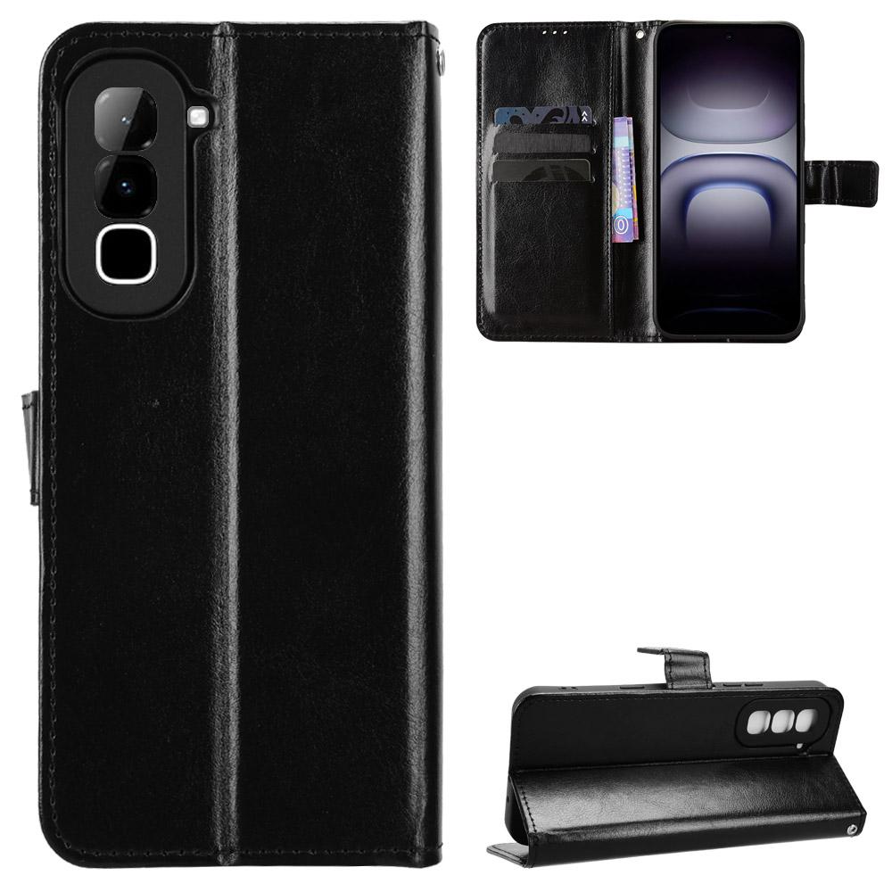 For Infinix Hot 70 4G Retro Crazy Horse Texture Vegan Leather Phone Case - Black - EDA009202006A