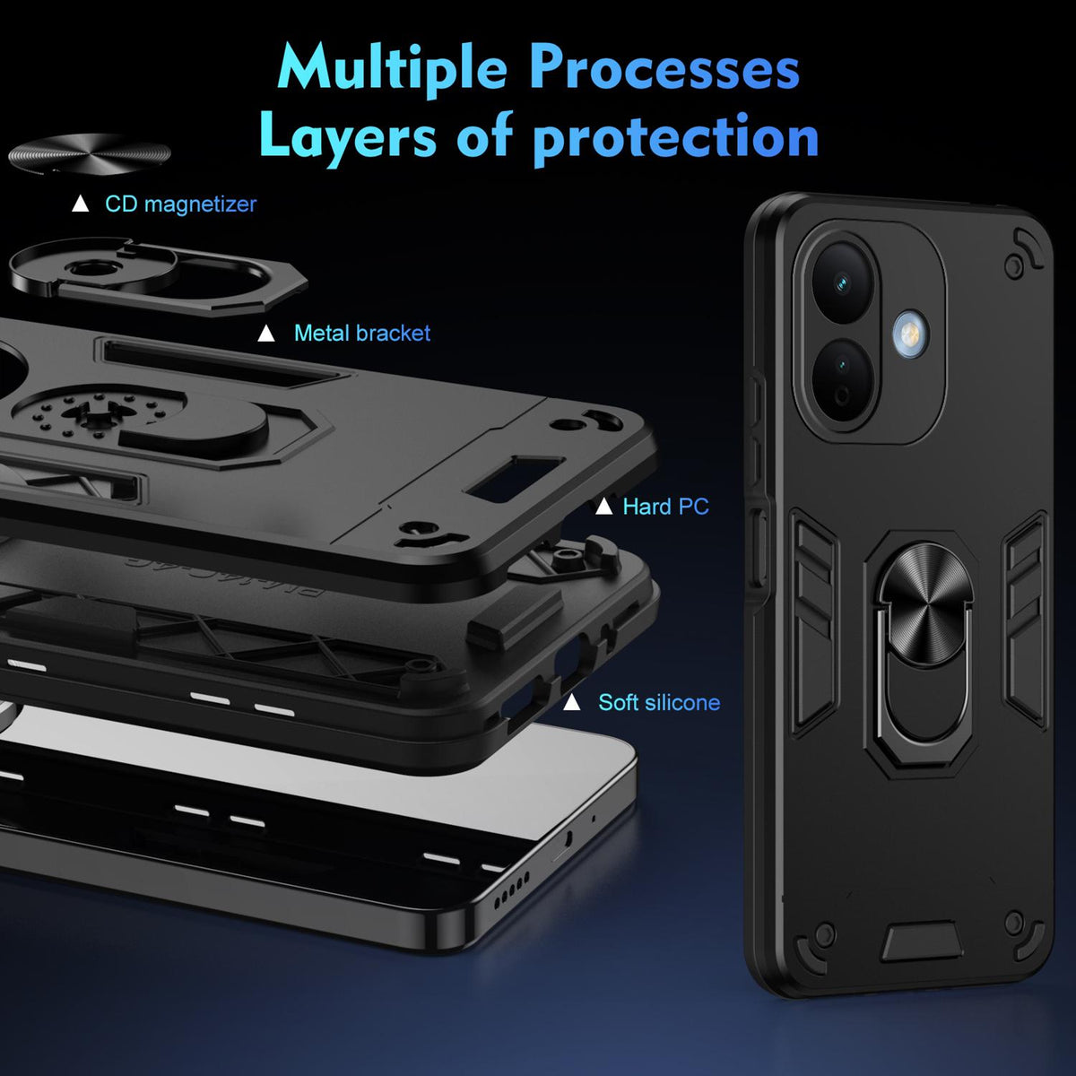 For Redmi Note 17 Pro 5G Global 163.5mm Shockproof Metal Ring Holder Phone Case - Black - EDA009286506A