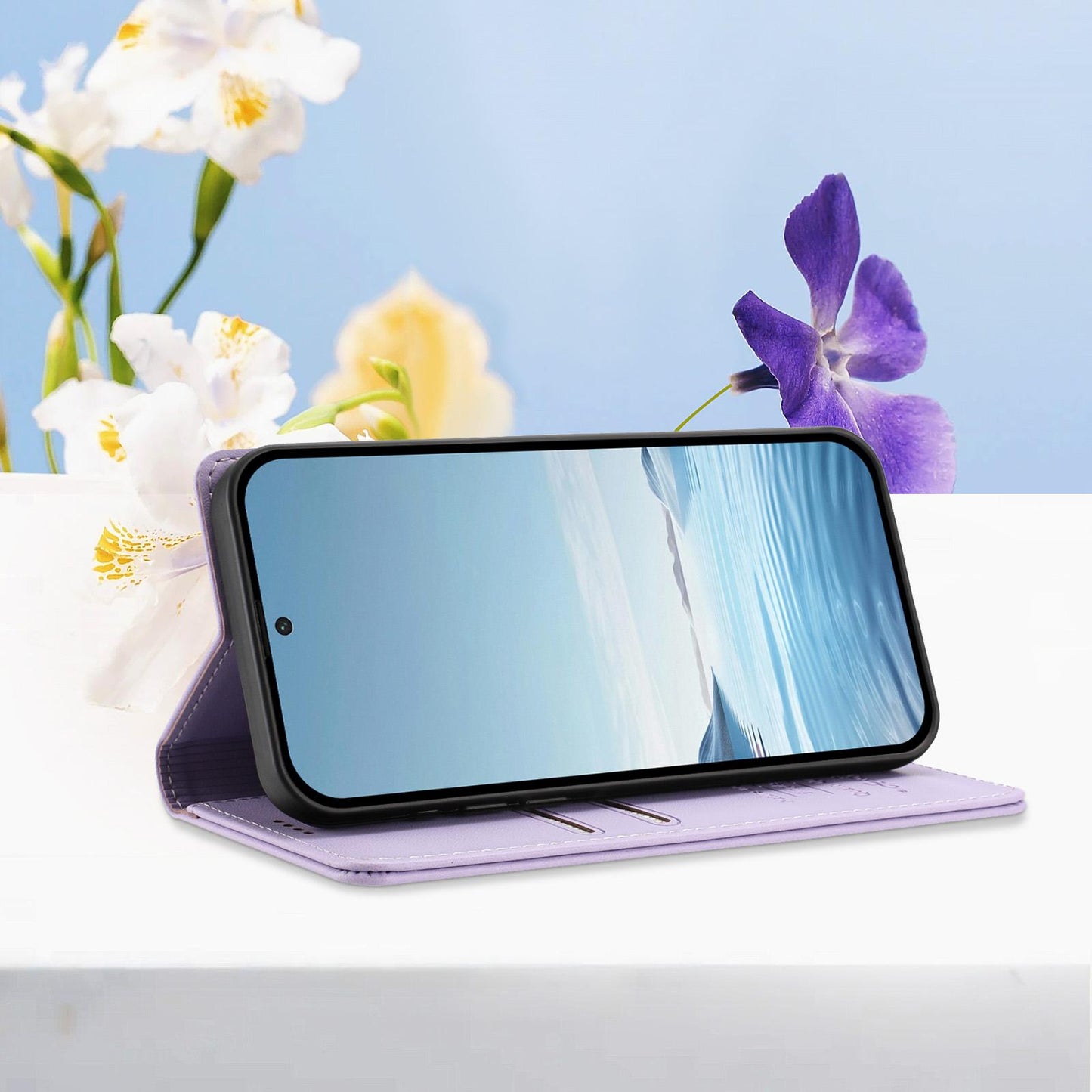For Xiaomi Poco F8 Ultra 5G / Redmi K90 Pro Max Peony Embossed Magnetic RFID Vegan Leather Phone Case(Light Purple)