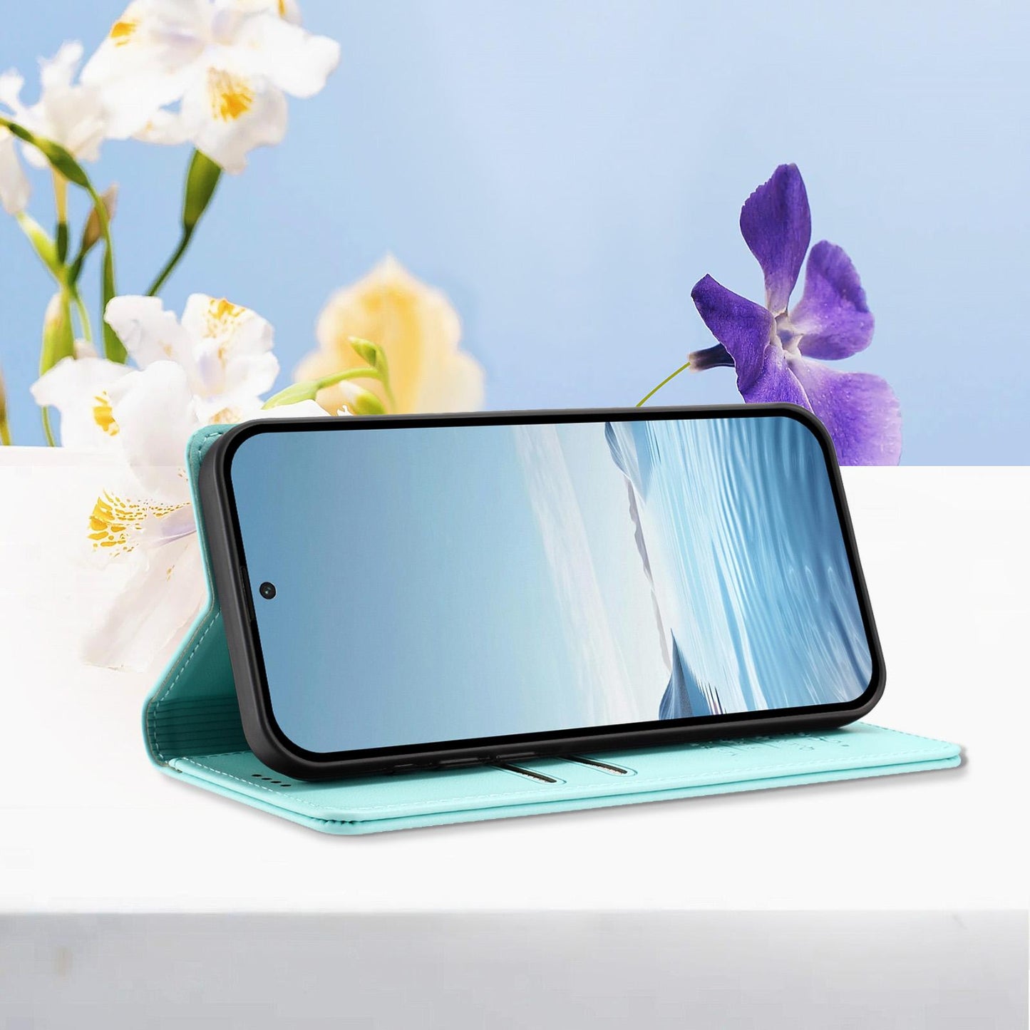 For Xiaomi Poco F8 Ultra 5G / Redmi K90 Pro Max Peony Embossed Magnetic RFID Vegan Leather Phone Case(Mint Green)