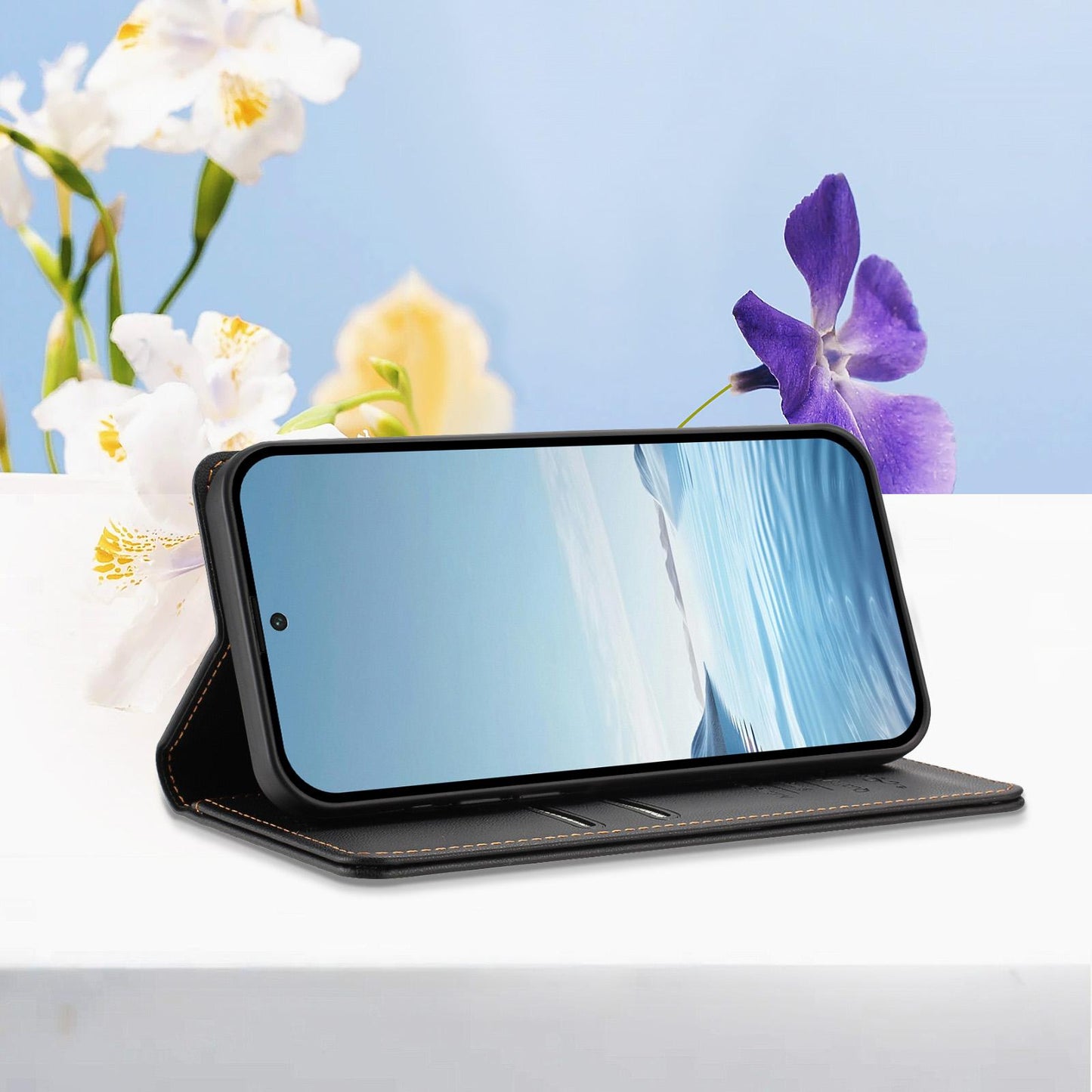 For Xiaomi Poco F8 Ultra 5G / Redmi K90 Pro Max Peony Embossed Magnetic RFID Vegan Leather Phone Case(Black)