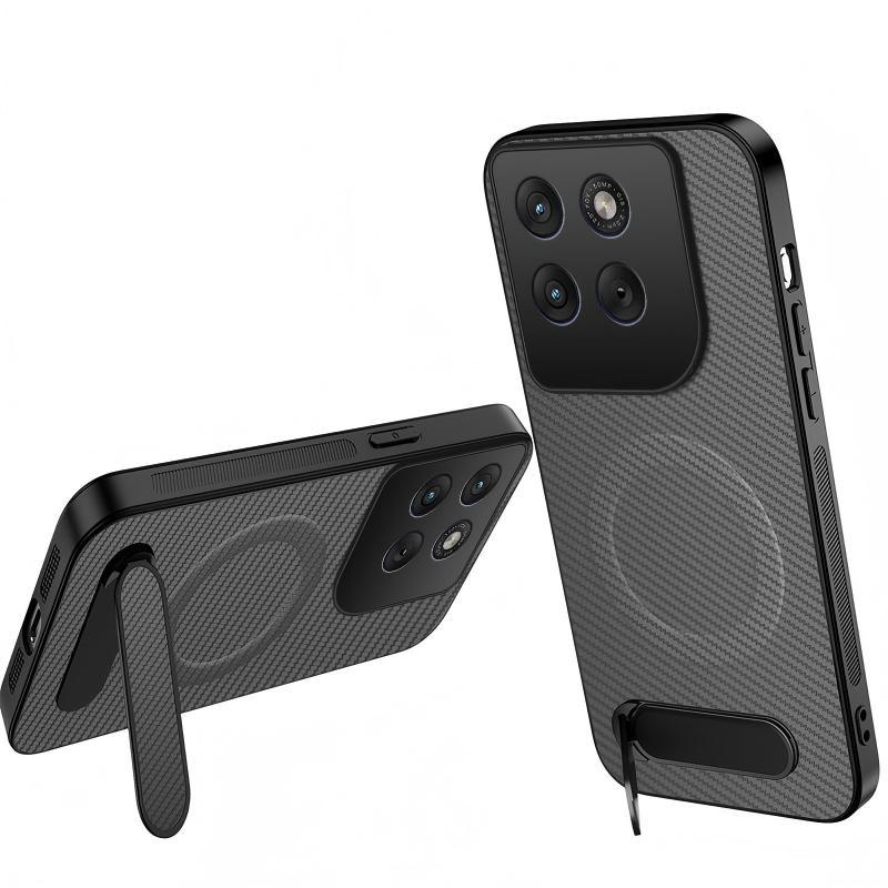 For Motorola Moto G37 Power 5G WANLONFENG Kickstand Carbon Fiber Texture Magnetic Phone Case - Grey - EDA009298517B