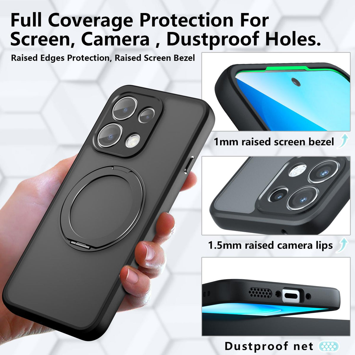 For OPPO Reno16 F / 16 FS / Reno16c Armor Magnetic Holder PC Hybrid TPU Phone Case - Frosted Black - EDA009300806A