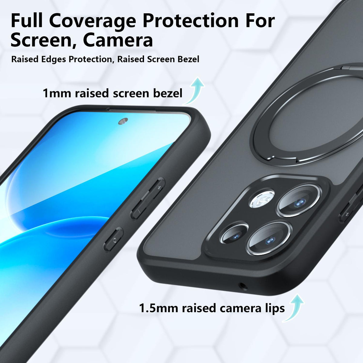 For OPPO Reno16 F / 16 FS / Reno16c Armor Magnetic Holder PC Hybrid TPU Phone Case - Frosted Black - EDA009300806A