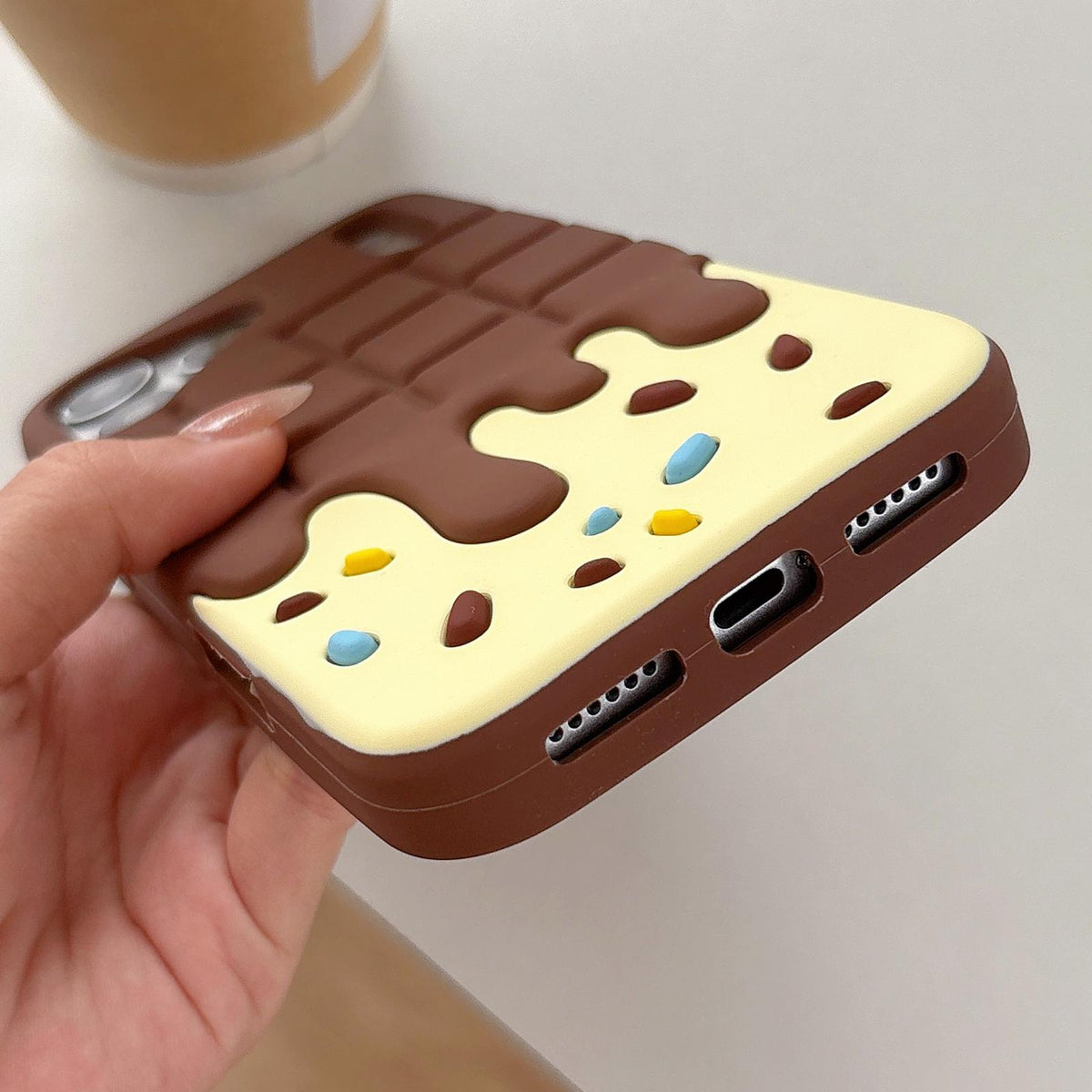 For iPhone 14 Plus Candy Chocolate Silicone Phone Case - Yellow Brown - EDA009355218A