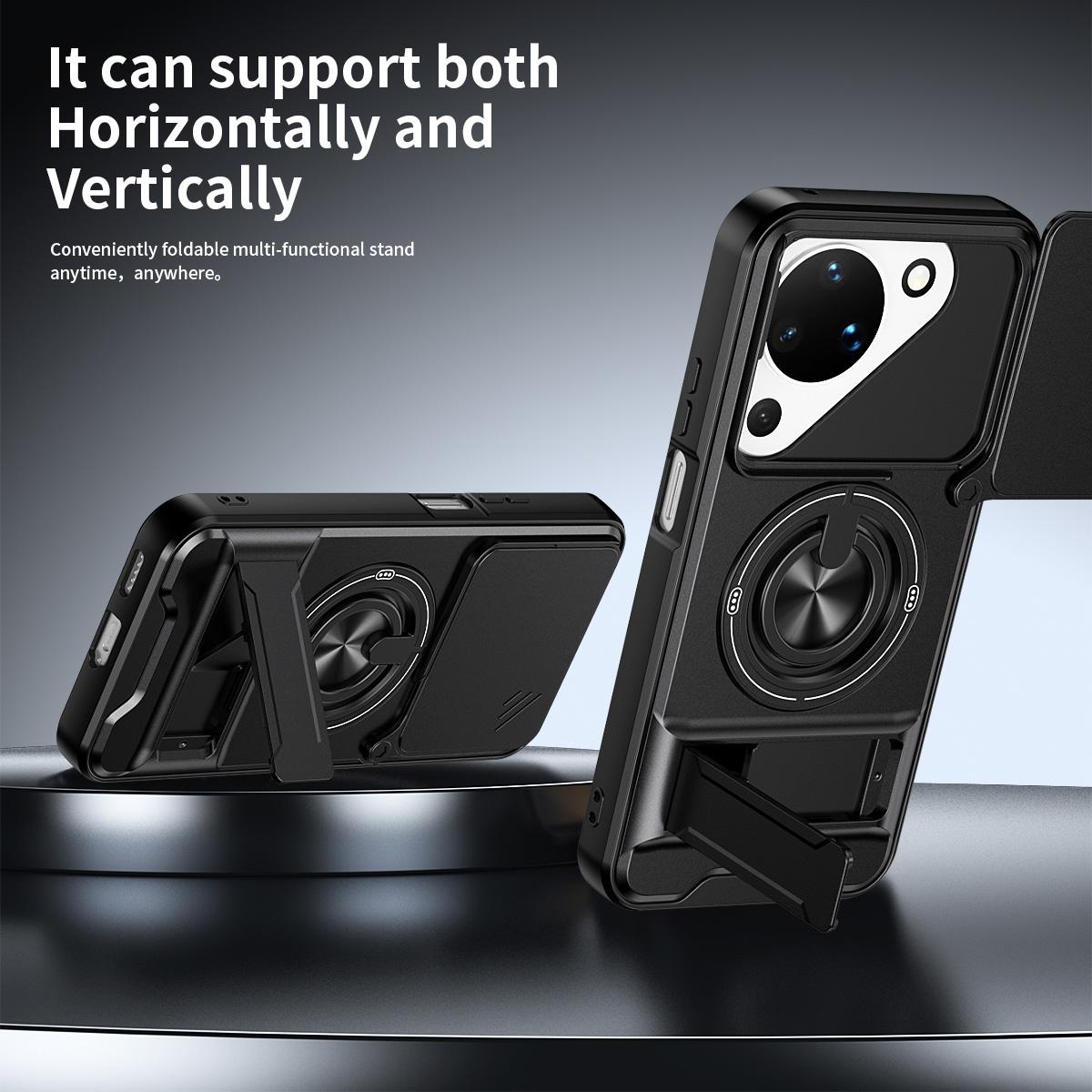 For Huawei Pura 90 5G Lens Sliding Window Multifunctional Magnetic Shockproof Phone Case - Black - EDA009360104B