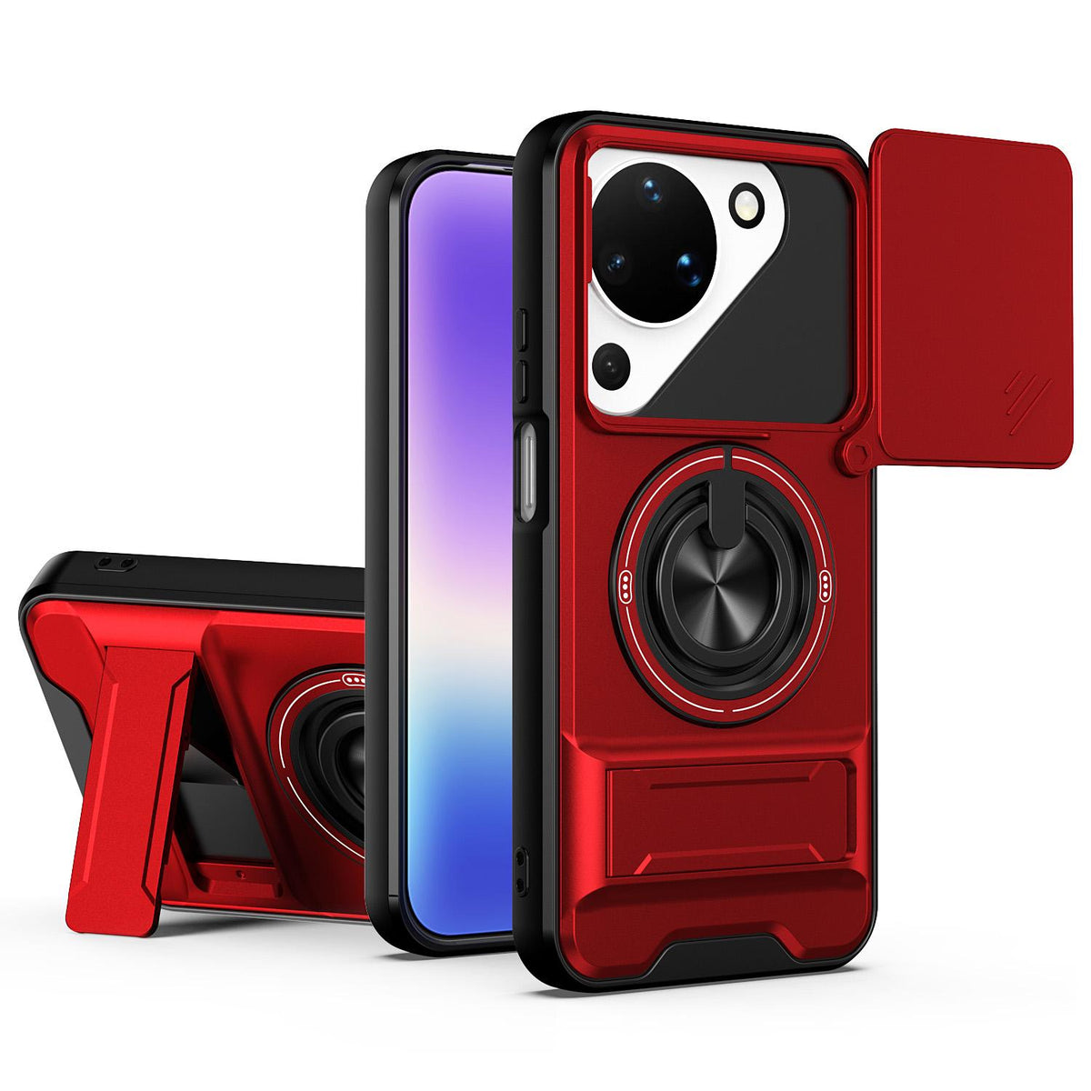 For Huawei Pura 90 5G Lens Sliding Window Multifunctional Magnetic Shockproof Phone Case - Red - EDA009360104C