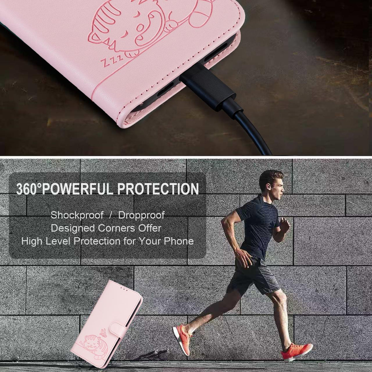 For Redmi K90 ProMax / Poco F8 Ultra Cat Butterfly Embossed RFID Vegan Leather Phone Case with Strap(Pink)