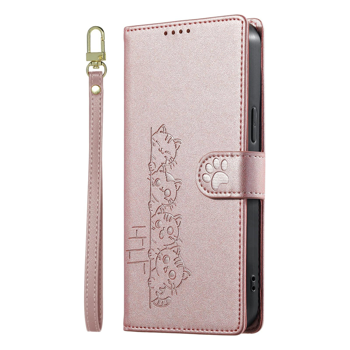 For Xiaomi Poco F8 Ultra / Redmi K90 Pro Max Cute Cats Magnetic Closure Vegan Leather Phone Case with Strap(Rose Gold)