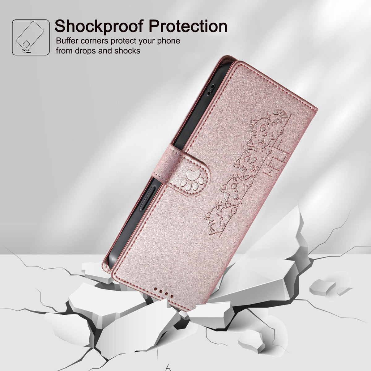 For Xiaomi Poco F8 Ultra / Redmi K90 Pro Max Cute Cats Magnetic Closure Vegan Leather Phone Case with Strap(Rose Gold)