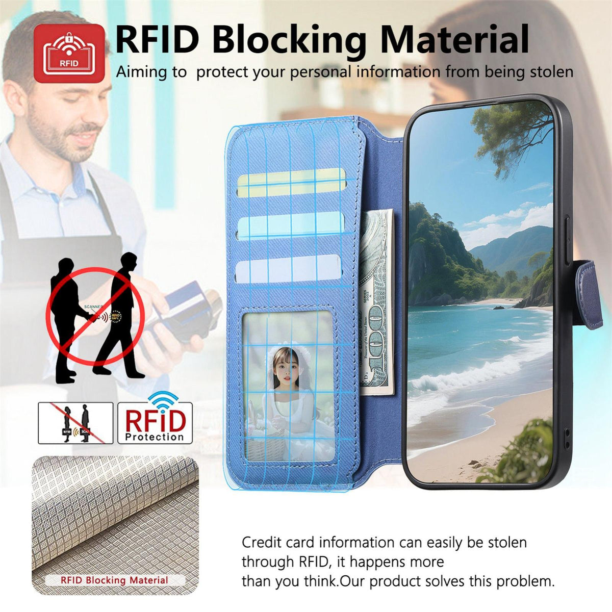 For Redmi K90 Pro Max / Poco F8 Ultra Twill Fabric MagSafe RFID Anti-theft Zipper Wallet Leather Phone Case(Dark Blue)