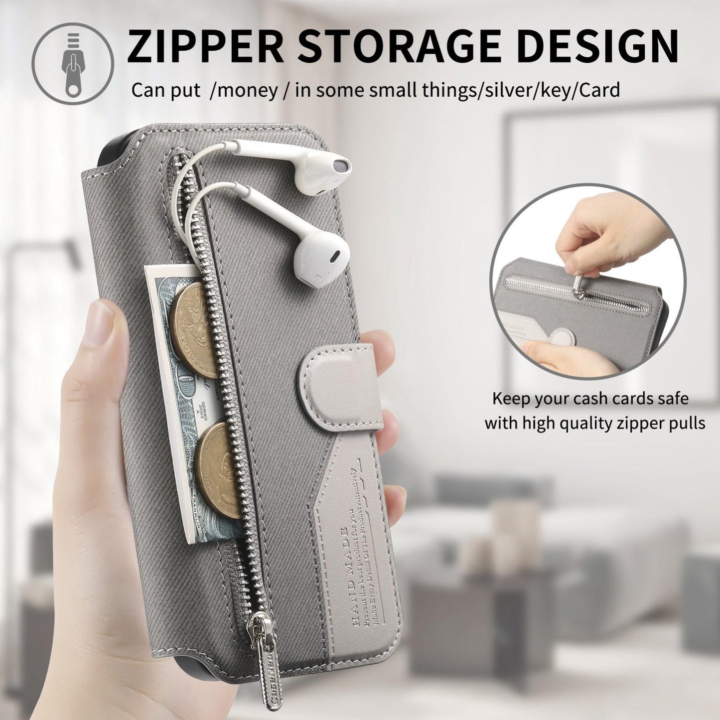 For Redmi K90 Pro Max / Poco F8 Ultra Twill Fabric MagSafe RFID Anti-theft Zipper Wallet Leather Phone Case(Grey)