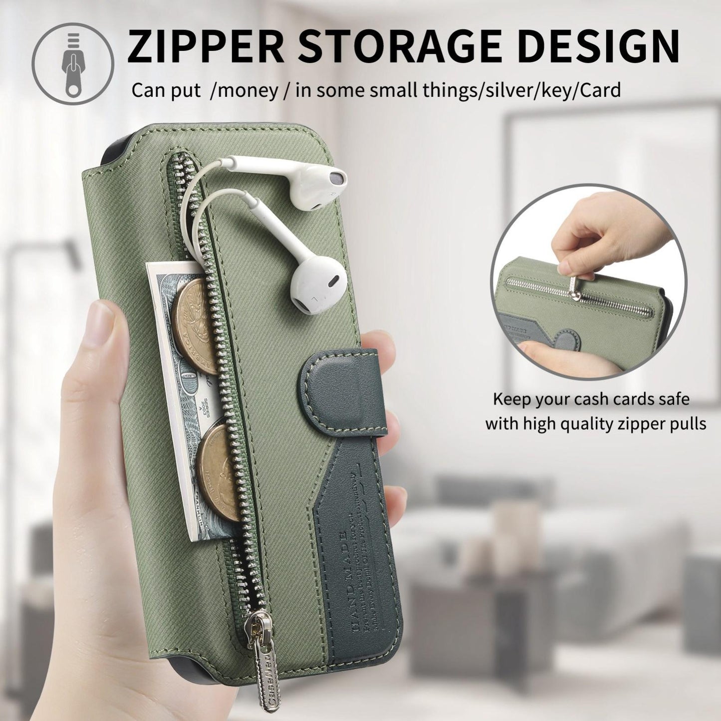 For Redmi K90 Pro Max / Poco F8 Ultra Twill Fabric MagSafe RFID Anti-theft Zipper Wallet Leather Phone Case(Green)