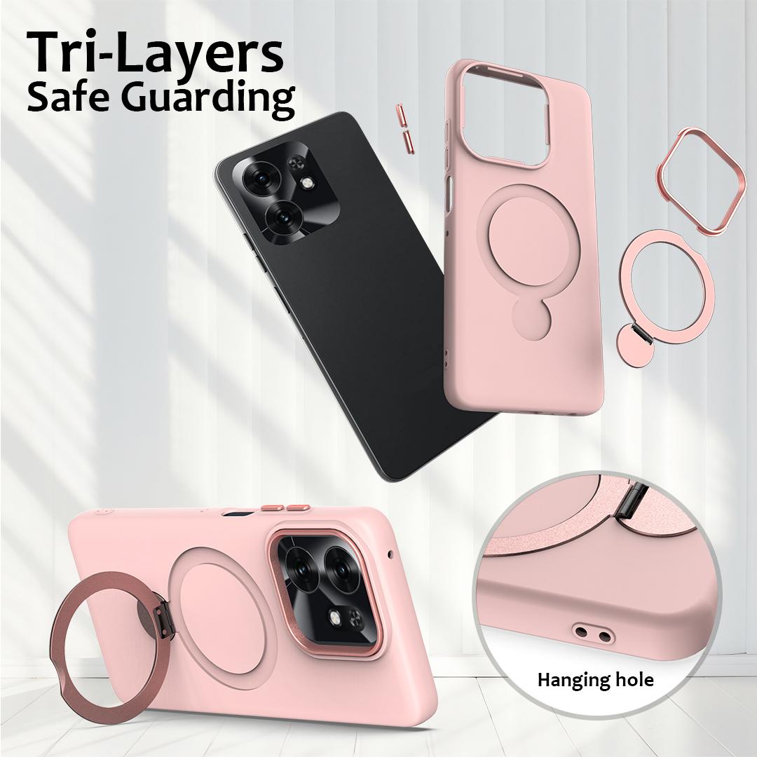 For Honor X6d 5G / 500 Smart Global Gen1.5 Pivot Ring Holder TPU Hybrid PC Phone Case(Pink)