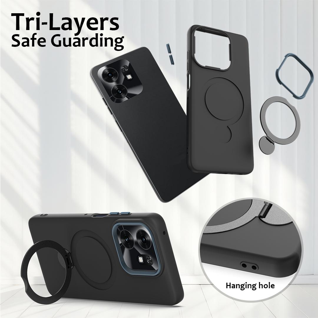 For Honor X6d 5G / 500 Smart Global Gen1.5 Pivot Ring Holder TPU Hybrid PC Phone Case(Black)