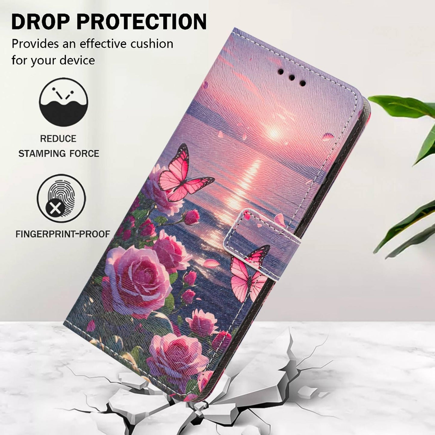 For Redmi K90 Pro Max/Poco F8 Ultra 5G Painted Pattern Vegan Leather Phone Case with Strap(Rose Butterfly)
