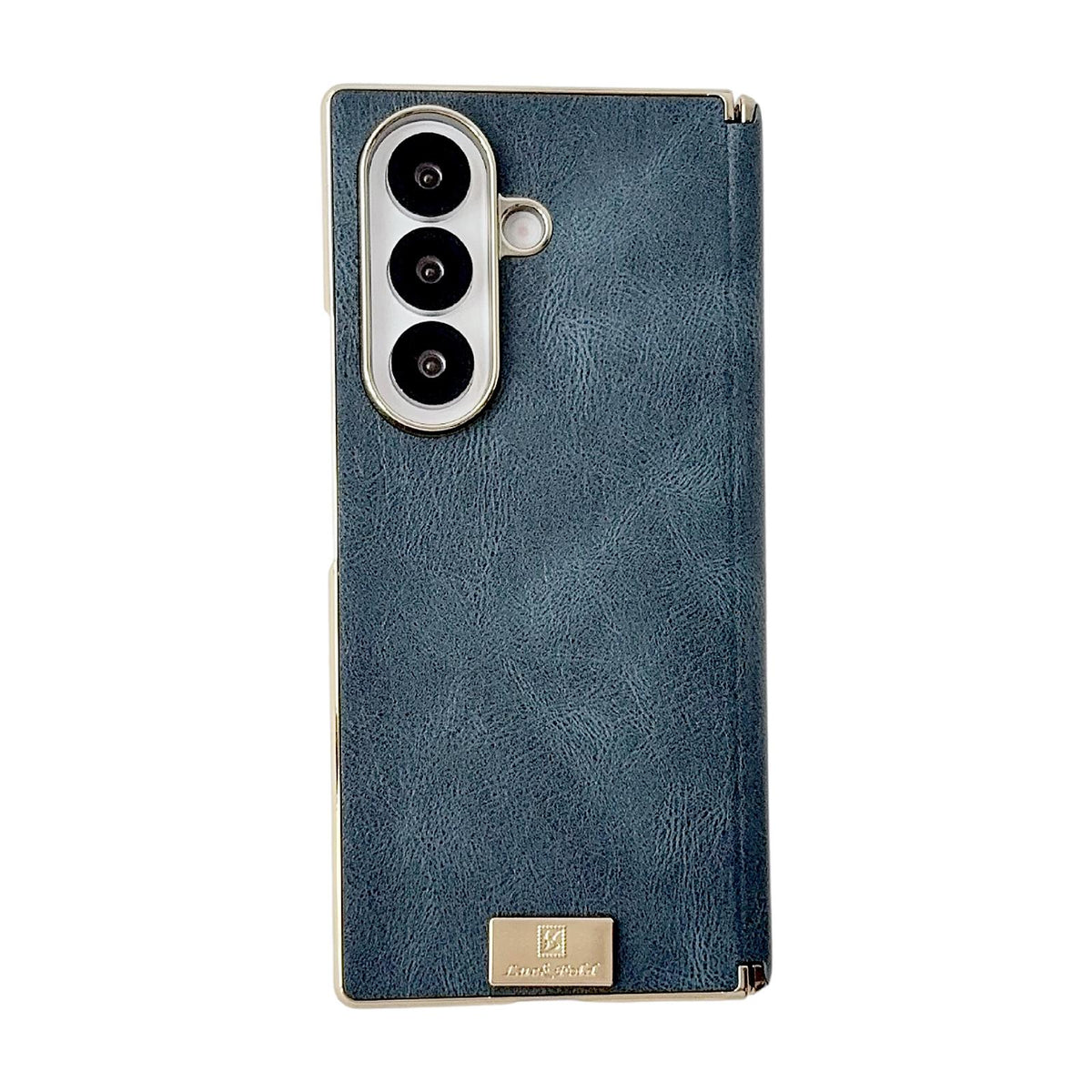 For Galaxy Z Fold8 Ultra 5G Electroplate Dual Axis Crazy Horse Texture PU Phone Case - Blue - EDA009511804A
