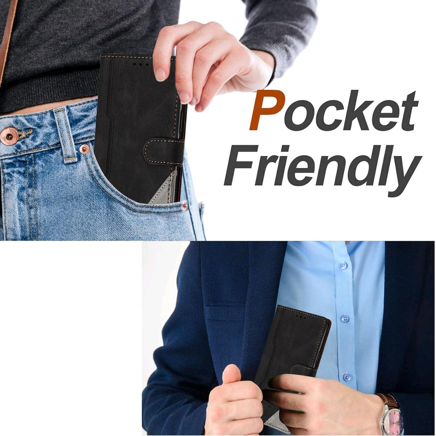 For Redmi K90 ProMax / Poco F8 Ultra 5G Color Matching Buckle Clasp Vegan Leather Phone Case(Black)
