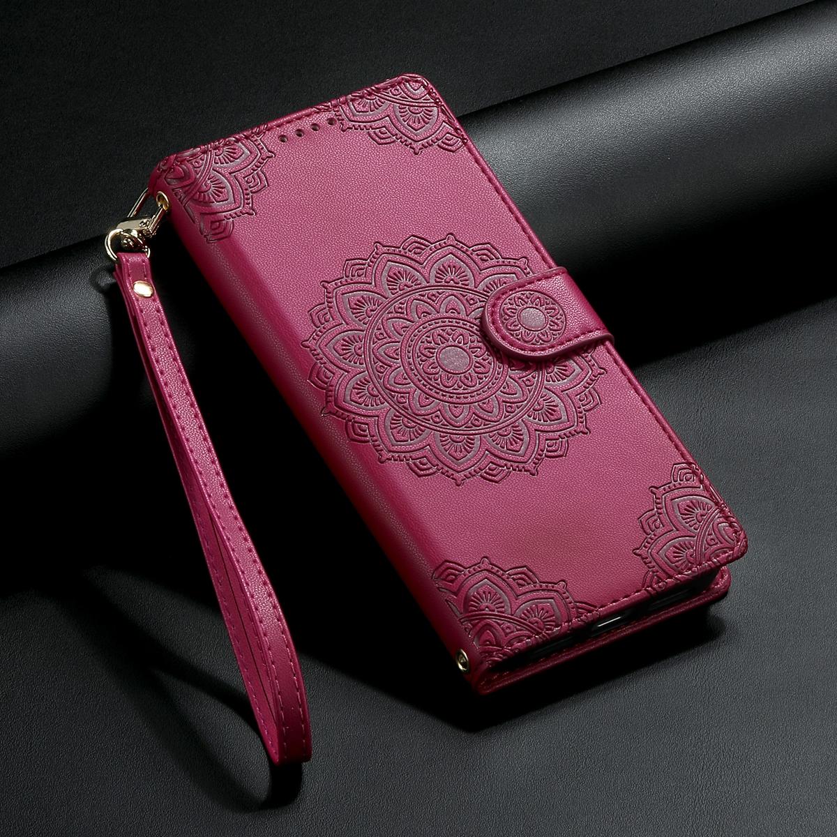 For Xiaomi Poco F8 Ultra / Redmi K90 Pro Max Totem Embossed Magnetic Closure Vegan Leather Phone Case with Strap(Rose Red)