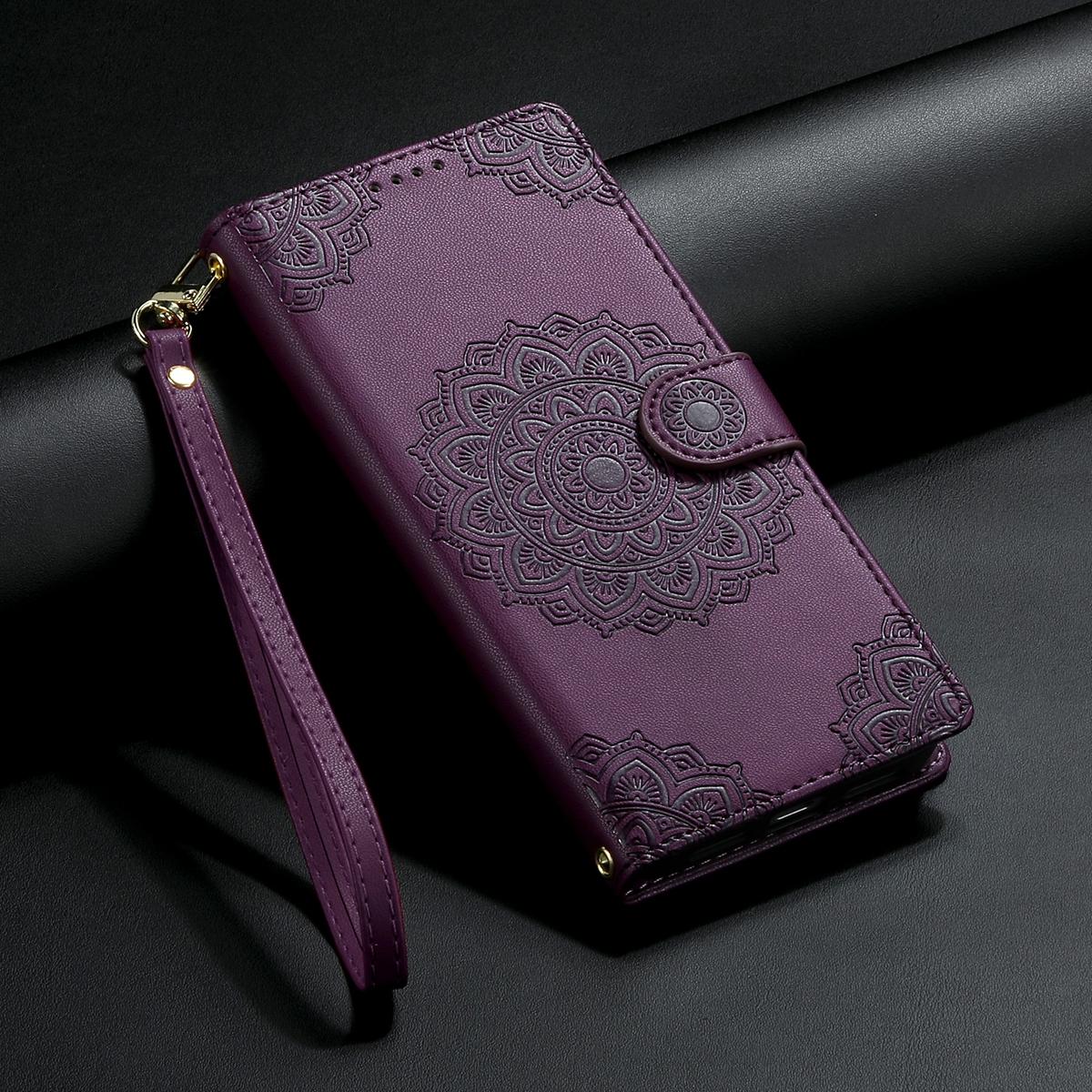 For Xiaomi Poco F8 Ultra / Redmi K90 Pro Max Totem Embossed Magnetic Closure Vegan Leather Phone Case with Strap(Purple)