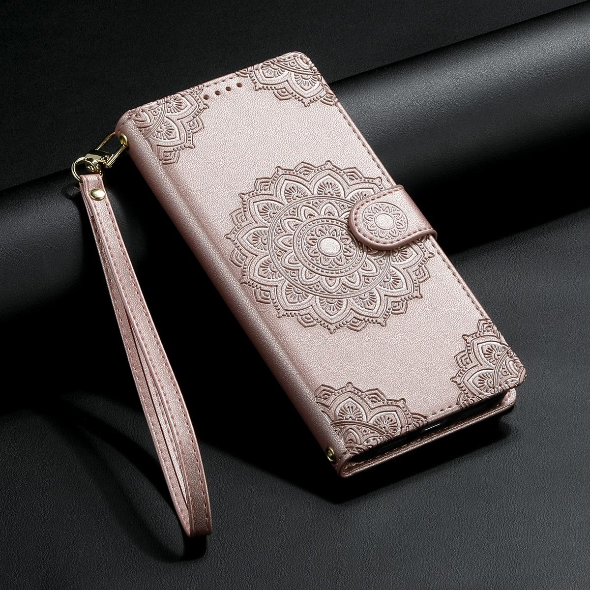 For Xiaomi Poco F8 Ultra / Redmi K90 Pro Max Totem Embossed Magnetic Closure Vegan Leather Phone Case with Strap(Pink)