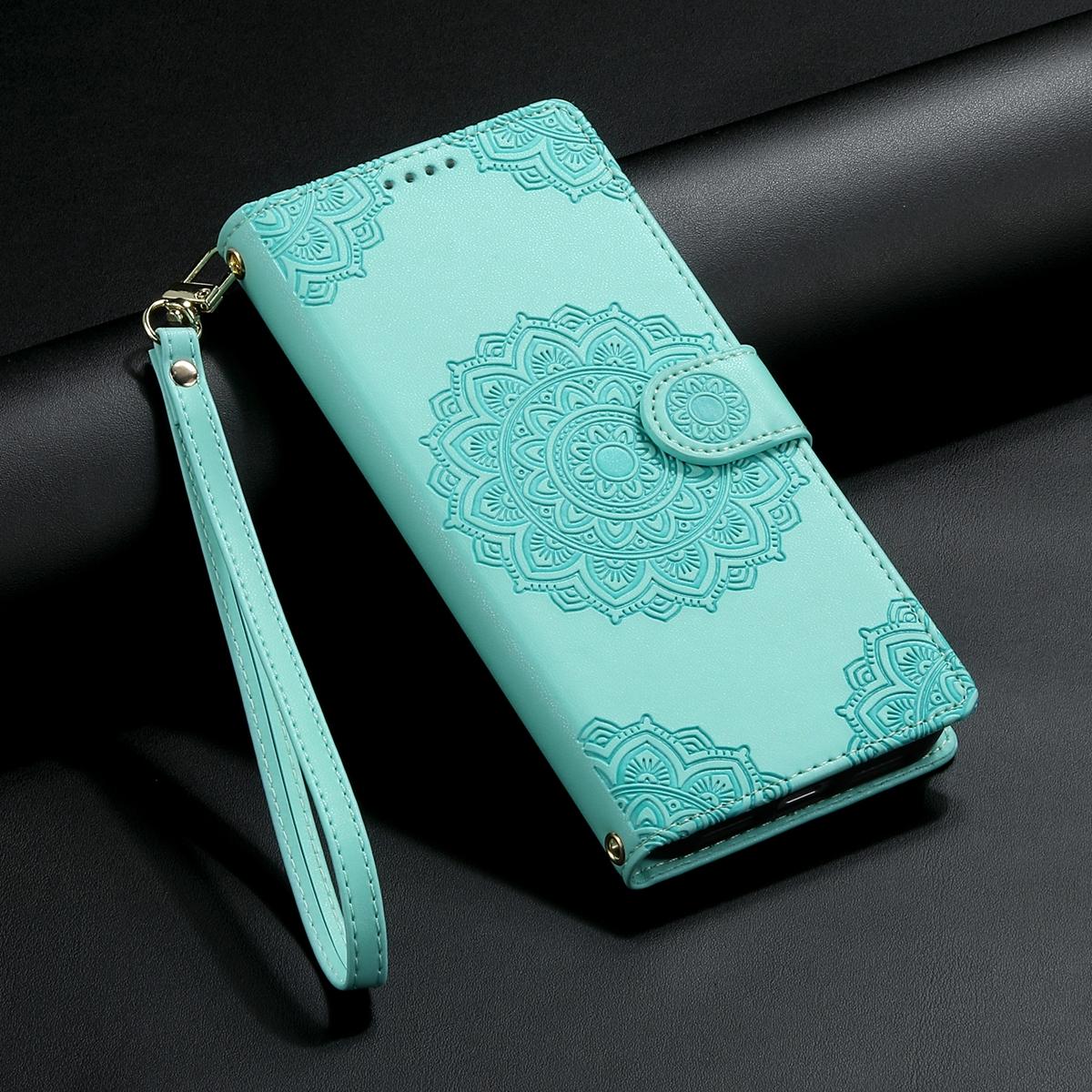 For Xiaomi Poco F8 Ultra / Redmi K90 Pro Max Totem Embossed Magnetic Closure Vegan Leather Phone Case with Strap(Light Green)