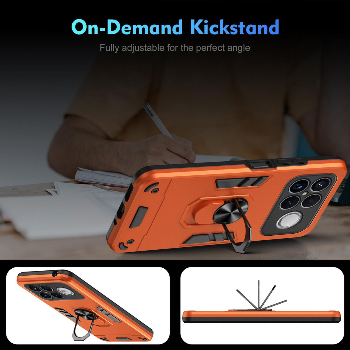 For Redmi K90 Pro Max / Poco F8 Ultra WANLONFENG Armor Kickstand Shockproof Phone Case with 2pcs Screen Films(Orange)