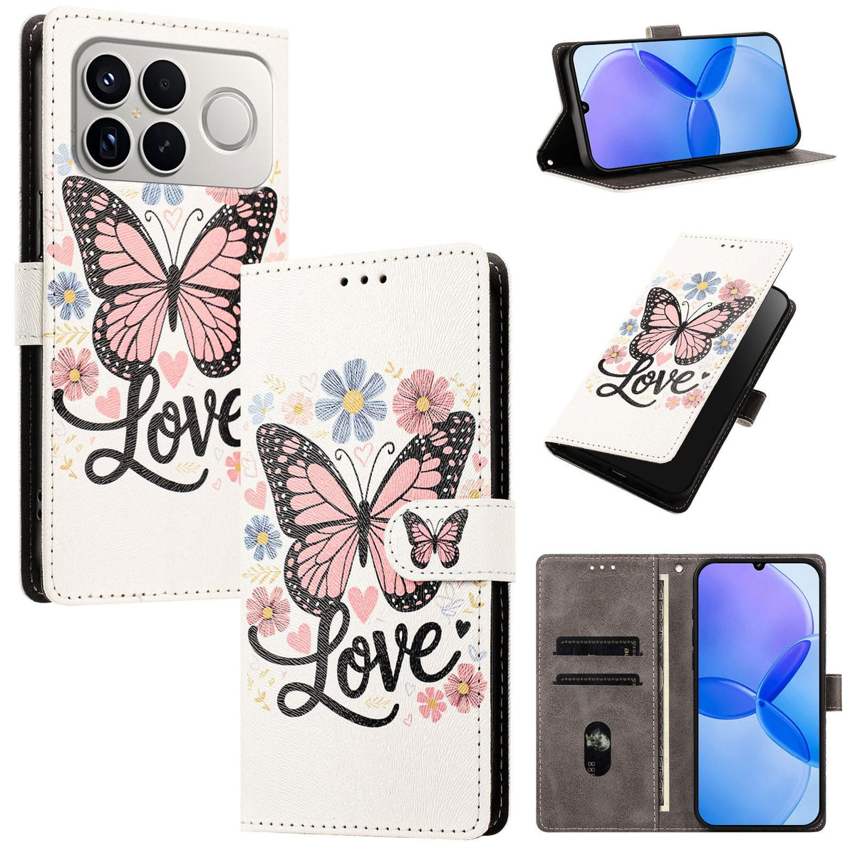 For Redmi K90 Pro Max / Poco F8 Ultra 5G CH002 Colored Drawing Buckle Clasp Vegan Leather Phone Case(Pink Butterflies)