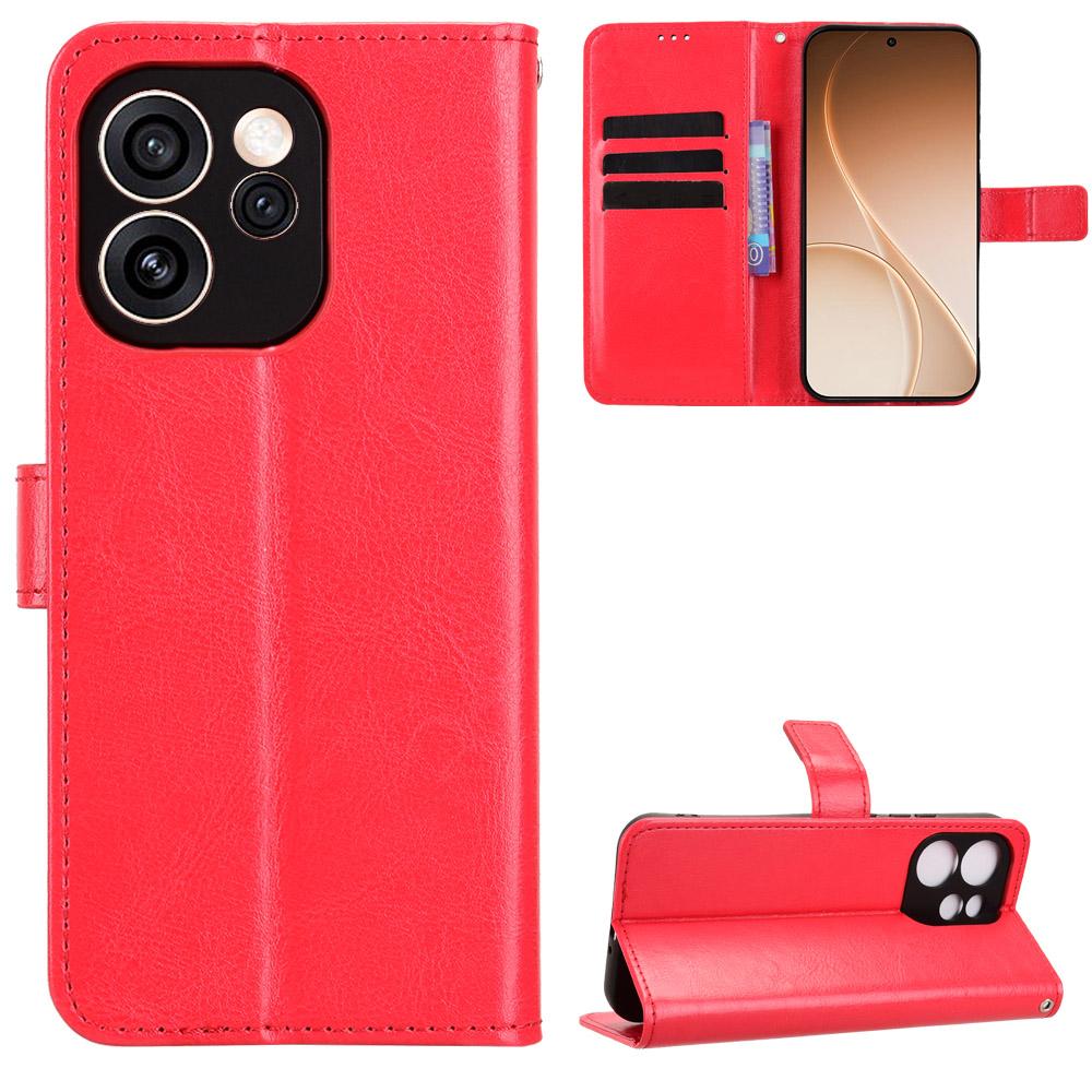 For OPPO Reno15 A / Reno15 F 5G Retro Crazy Horse Texture Vegan Leather Phone Case - Red - EDA009637104B