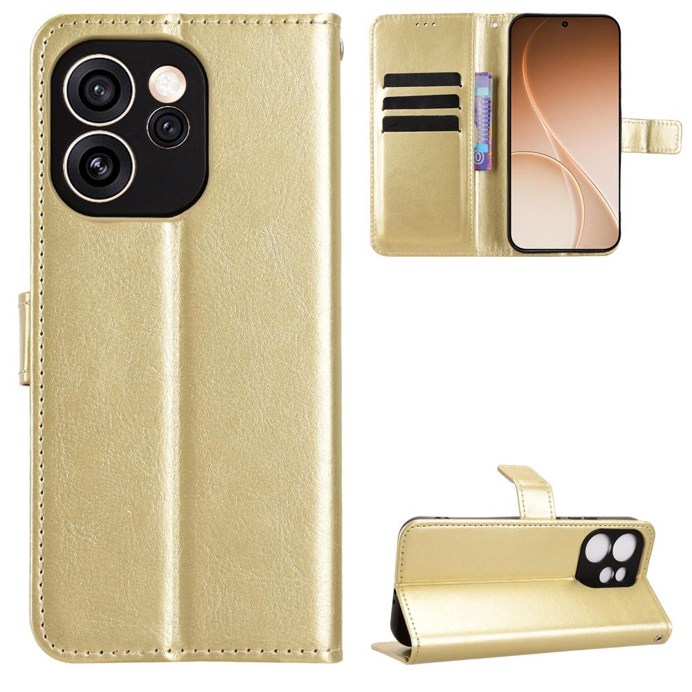 For OPPO Reno15 A / Reno15 F 5G Retro Crazy Horse Texture Vegan Leather Phone Case - Gold - EDA009637104C