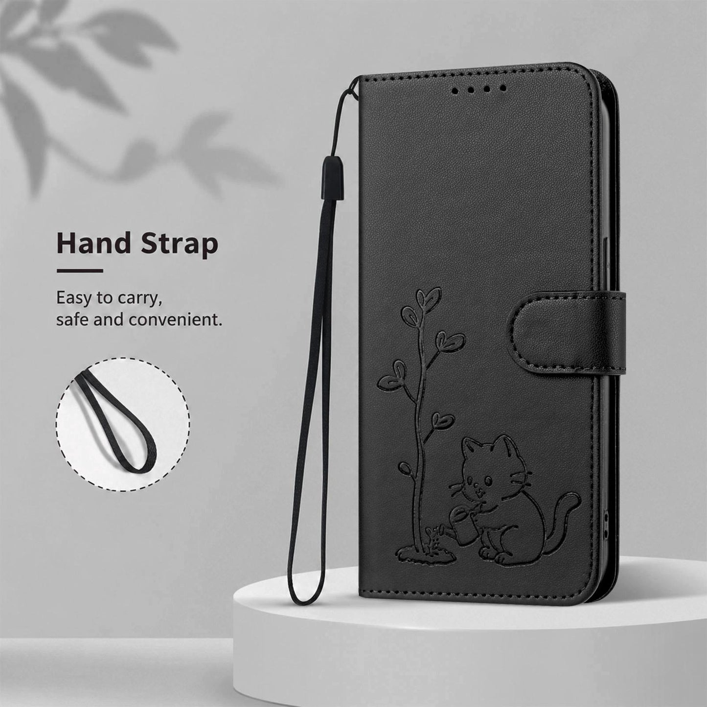 For Xiaomi Poco F8 Ultra 5G / Redmi K90 Pro Max YX0014 Cat Watering Tree Buckle Vegan Leather Phone Case with Lanyard(Black)