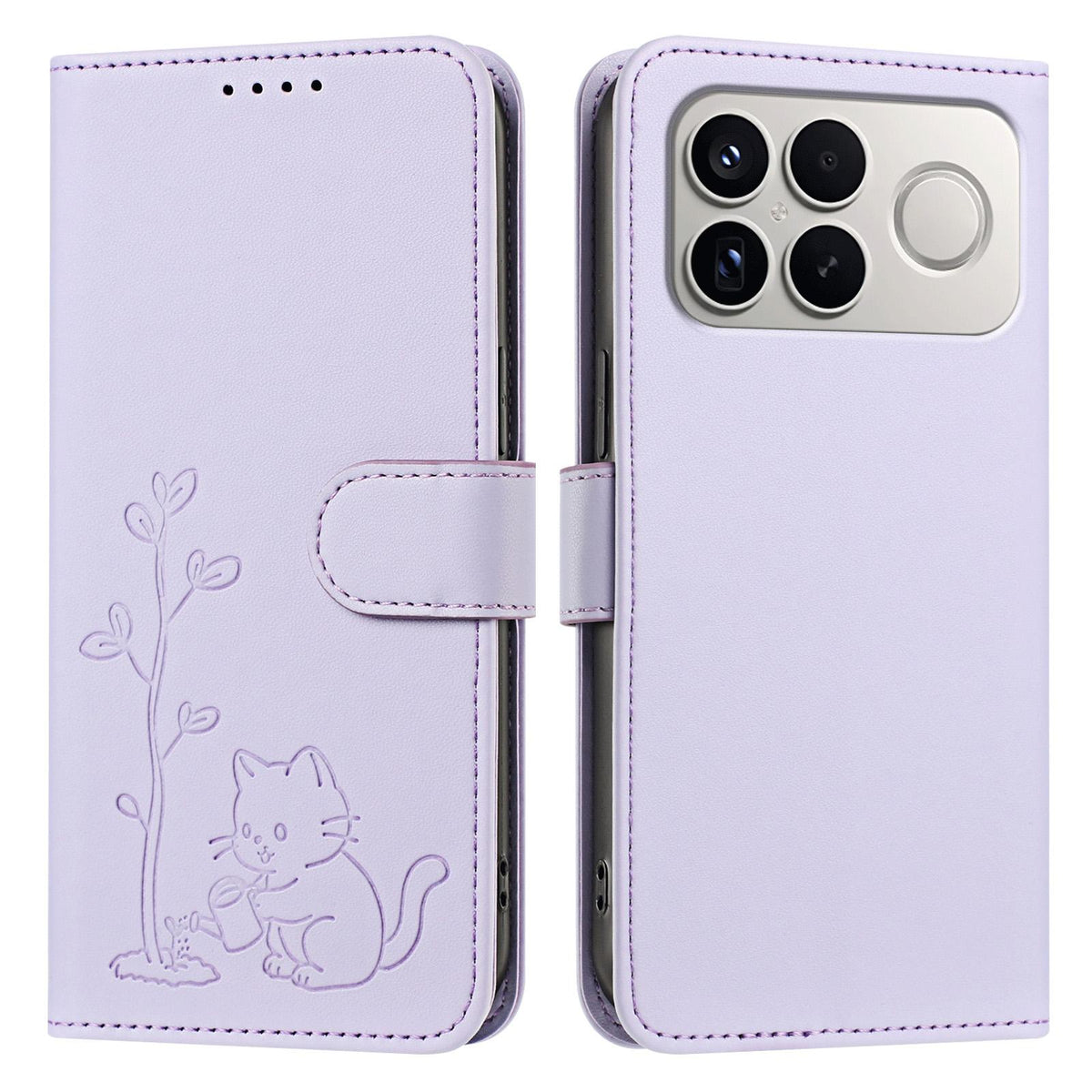 For Xiaomi Poco F8 Ultra 5G / Redmi K90 Pro Max YX0014 Cat Watering Tree Buckle Vegan Leather Phone Case with Lanyard(Light Purple)