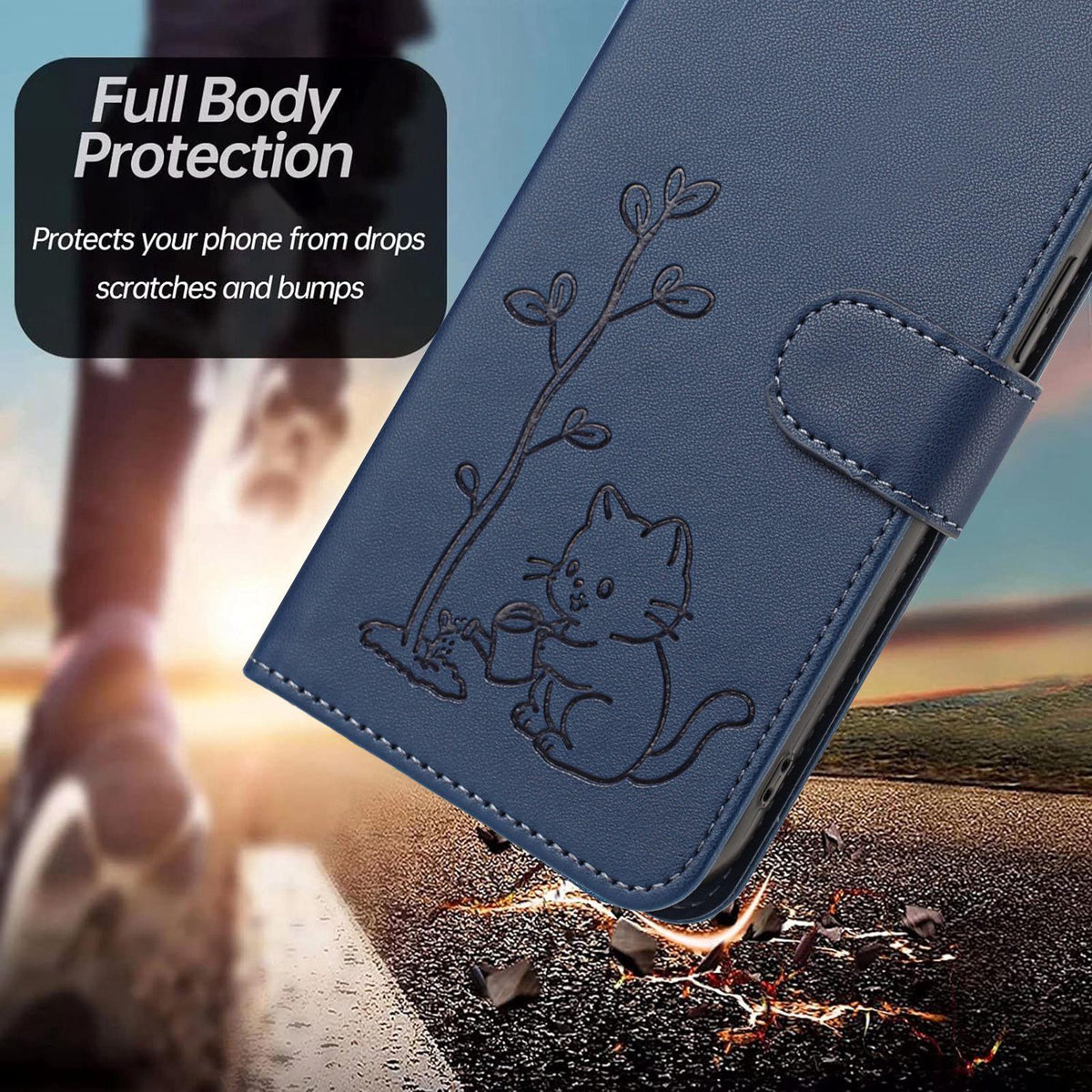 For Xiaomi Poco F8 Ultra 5G / Redmi K90 Pro Max YX0014 Cat Watering Tree Buckle Vegan Leather Phone Case with Lanyard(Dark Blue)