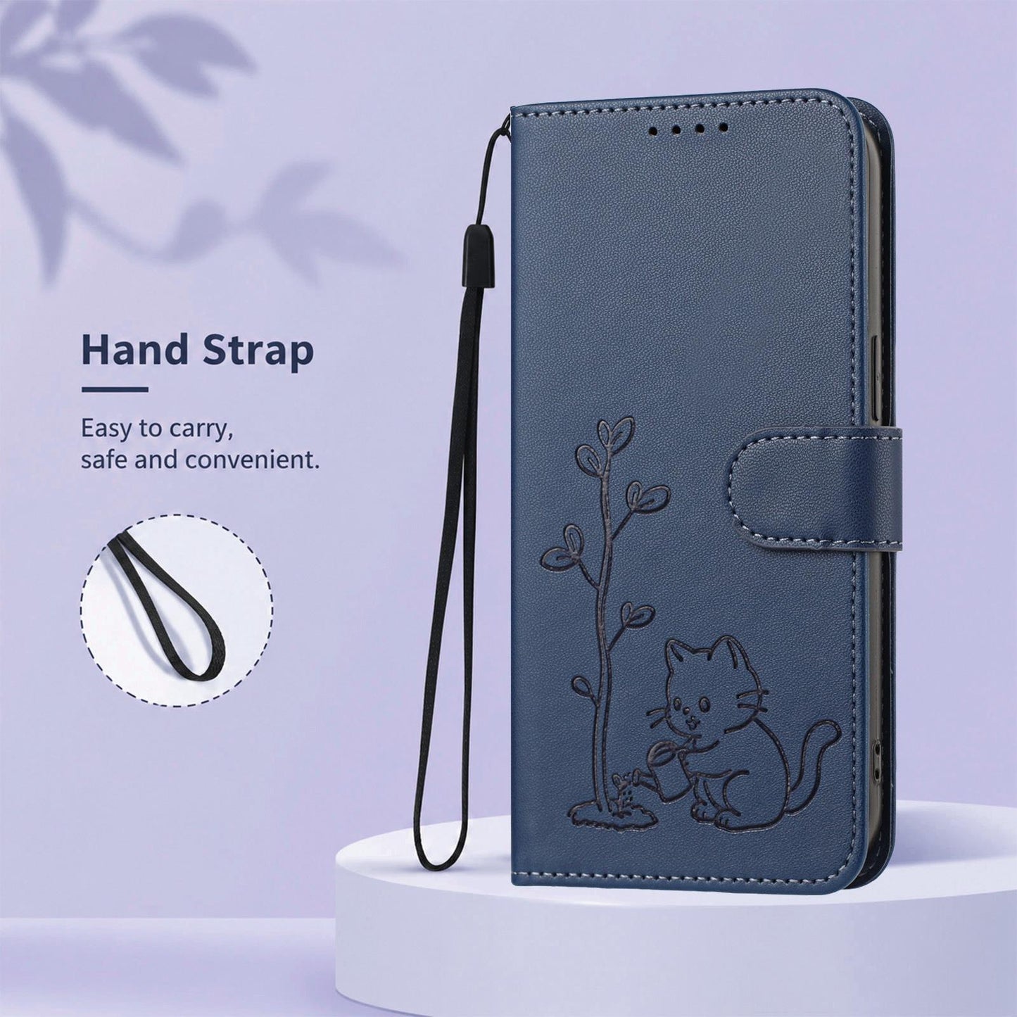 For Xiaomi Poco F8 Ultra 5G / Redmi K90 Pro Max YX0014 Cat Watering Tree Buckle Vegan Leather Phone Case with Lanyard(Dark Blue)