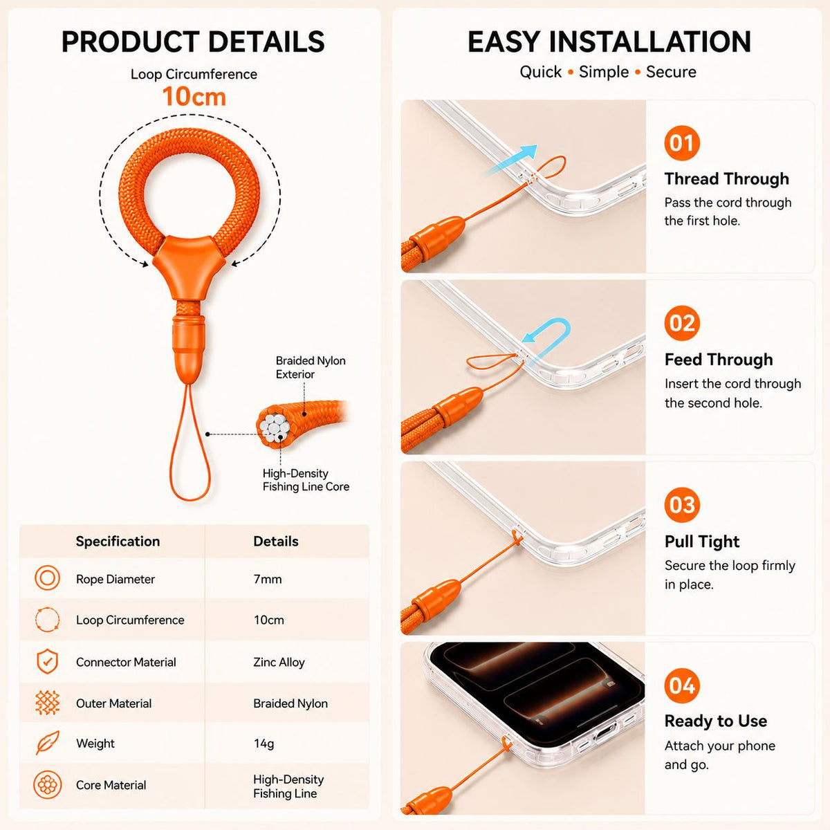 XDcase Mini Self-Locking Finger Ring Phone Lanyard - Orange - EDA009661801A
