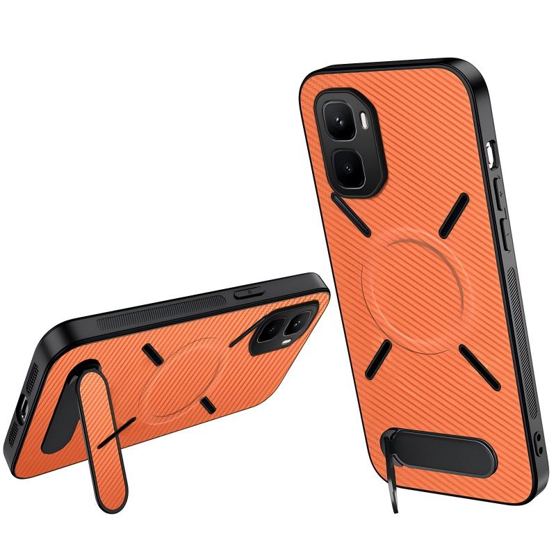 For Infinix GT 50 Pro 5G WANLONFENG Kickstand Carbon Fiber Texture Magnetic Phone Case - Orange - EDA009665603E