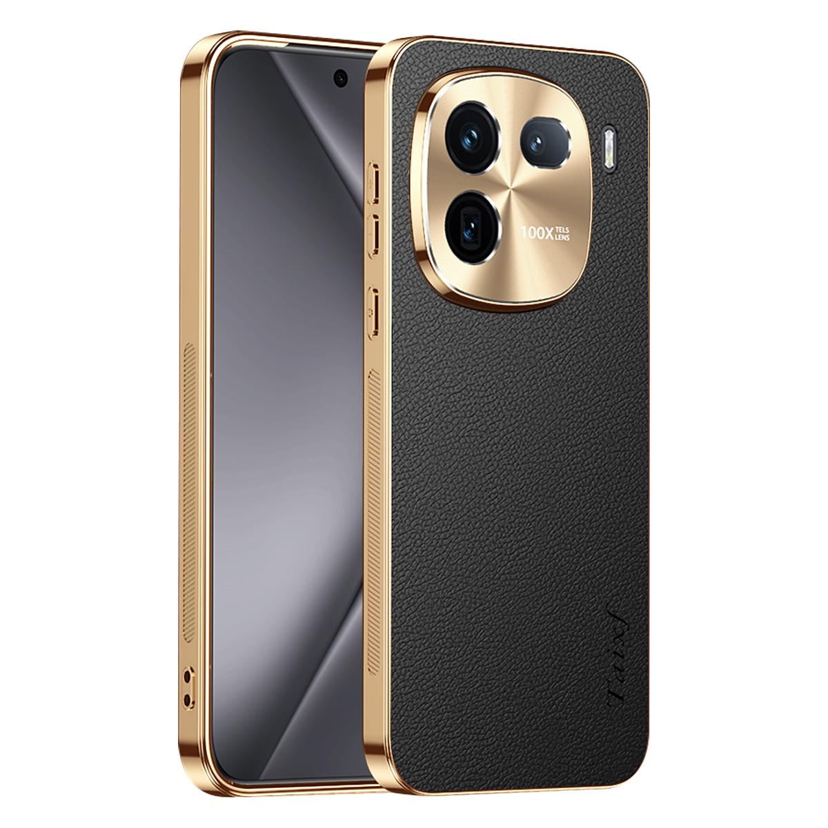 For vivo iQOO 12 Electroplated Frame Litchi Texture PC + TPU Vegan Leather Phone Case - Black - EDA009677401A
