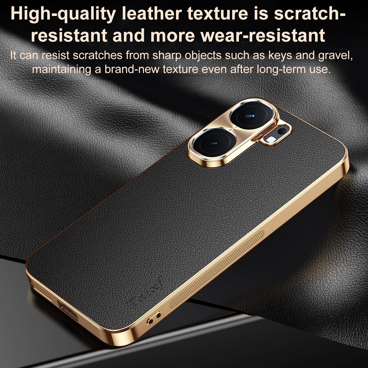 For vivo iQOO Neo9 Electroplated Frame Litchi Texture PC + TPU Vegan Leather Phone Case - Black - EDA009677405A